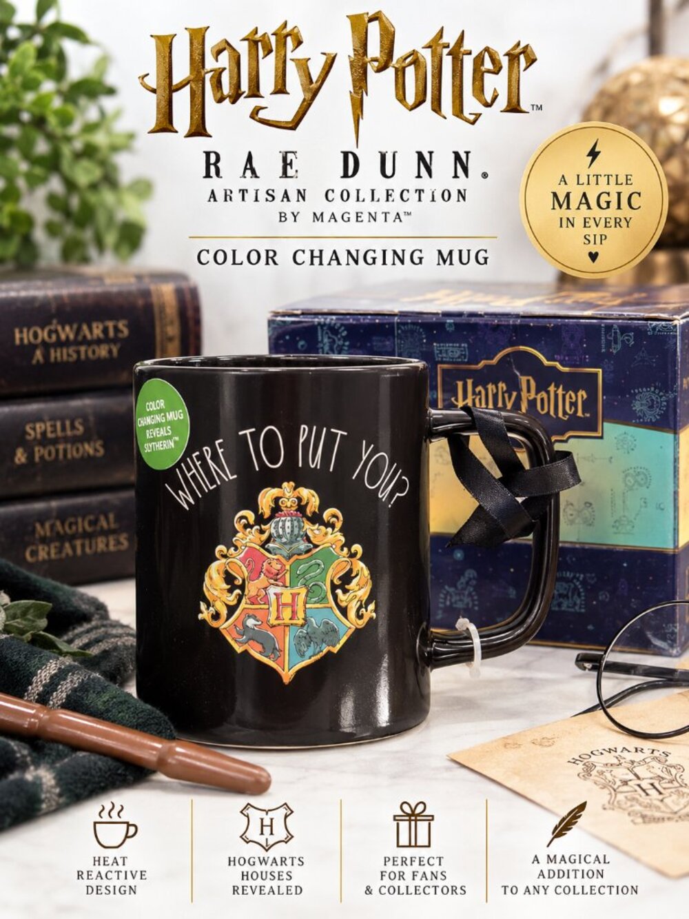 Harry Potter Rae Dunn Slytherin Color Changing Mug 21.3 oz Hogwarts NIB